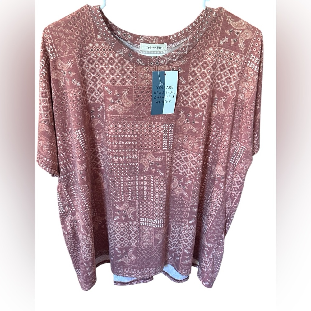 Cotton Bleu Red Patchwork Handkerchief Oversized T-shirt- Small